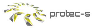 Das Logo von Protec-s besteht aus stilisierten grauen und grünen Pfeilformen, die ein kreisförmiges Muster bilden.